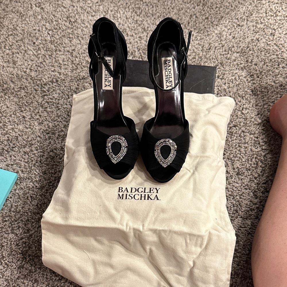 Badgley Mischka Black Heels with Silver Accents